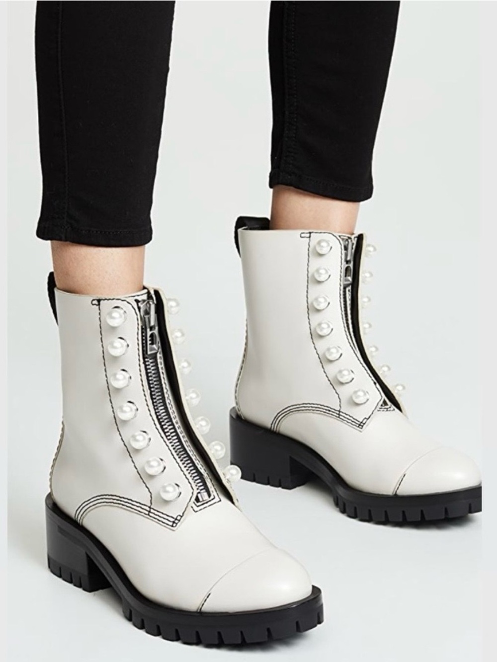 3.1 PHILLIP LIM Pearl-Embellished Dove Colored Leather Boots-HUGE DISCOUNT!